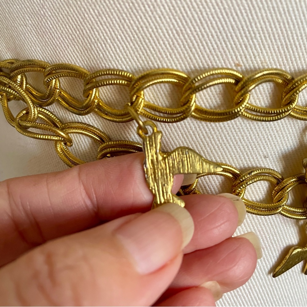 Vintage 70s Balenciaga Cialenga Paris Gold Double Chain Charm Belt ๐ซ๐ท - Picture 8 of 9